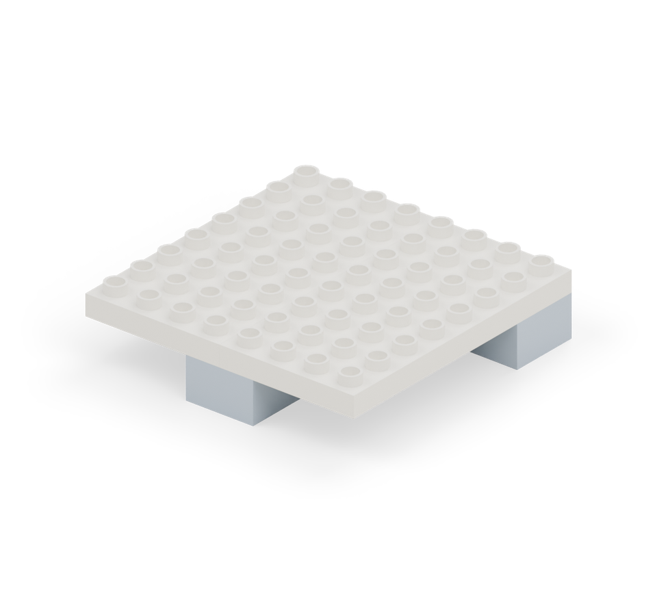 Step 2: Lay two white 4 × 8 plates side by side across the feet. The plates meet down the middle.