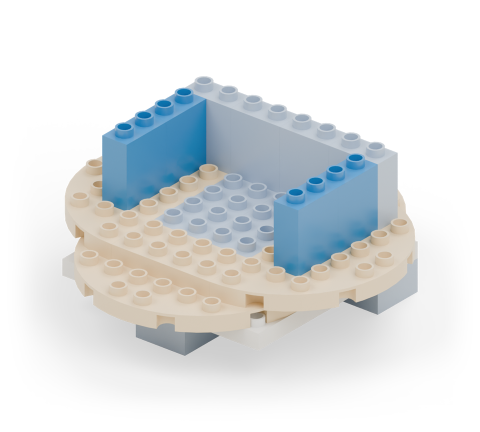 Step 9: Add two blue wall bricks down each side, leaving the six-column-wide centre open.