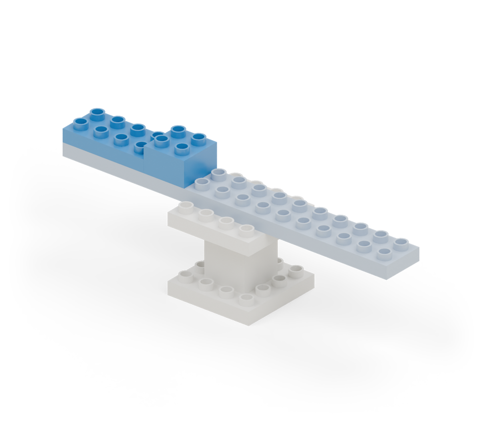 Step 4: Cover the exposed left wing with a blue 2 × 4 plate at its outer end and a blue square brick beside it, next to the white body.