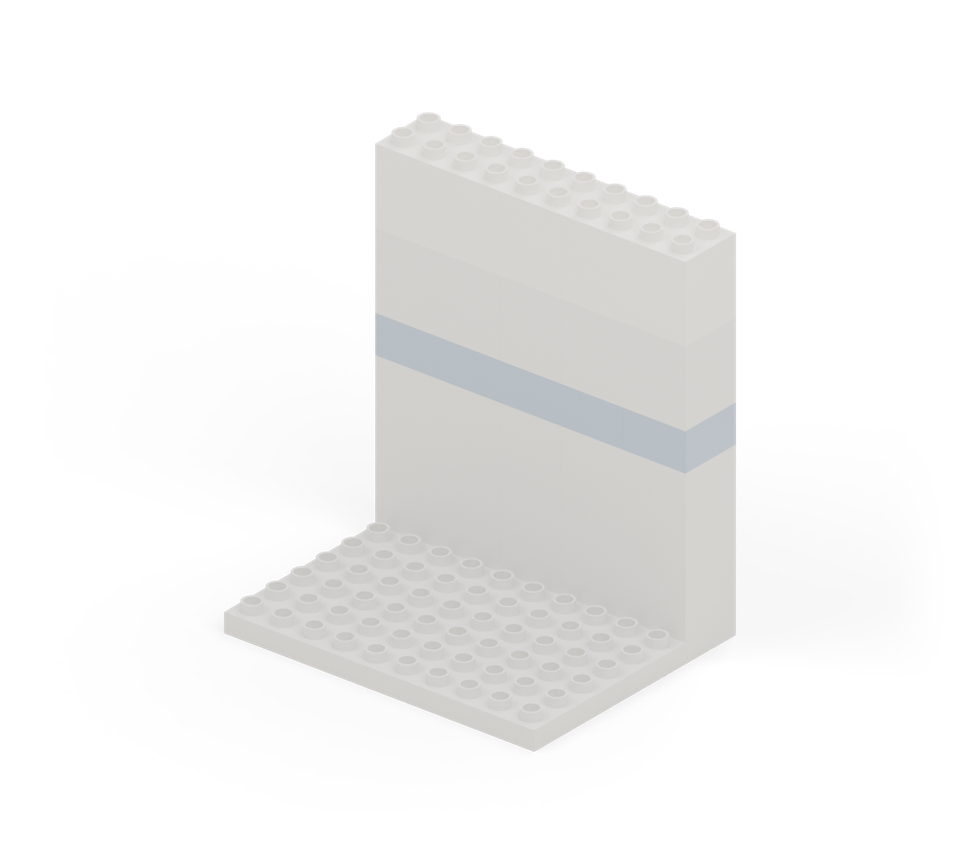 Step 6: Finish the back wall with one more row of the same white double-height bricks.