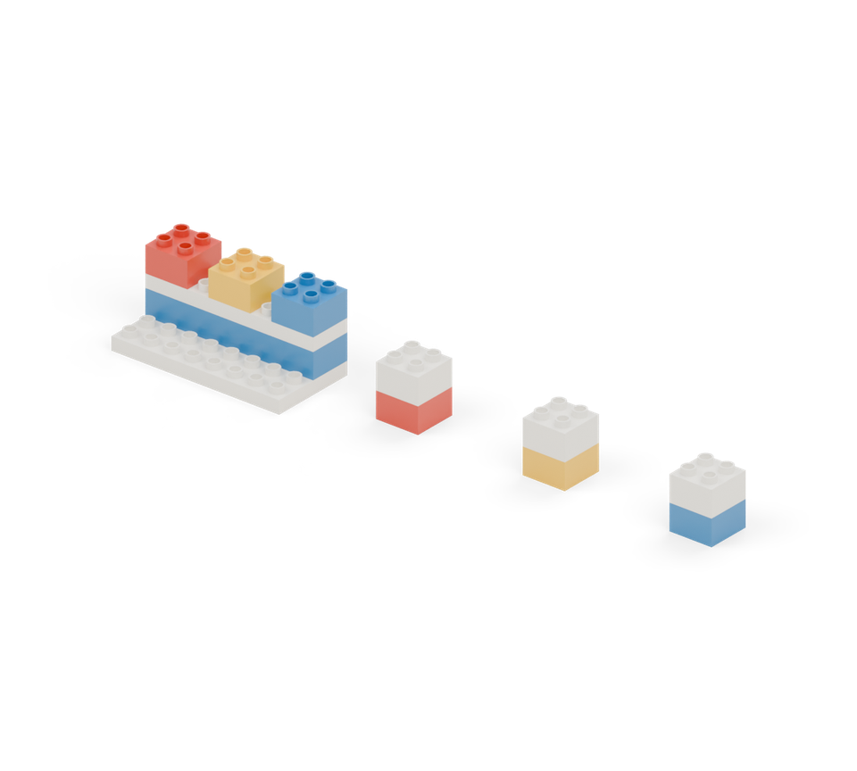Each sample box lifts off as a connected pair. The coloured bricks on the back wall stay in place as matching markers.