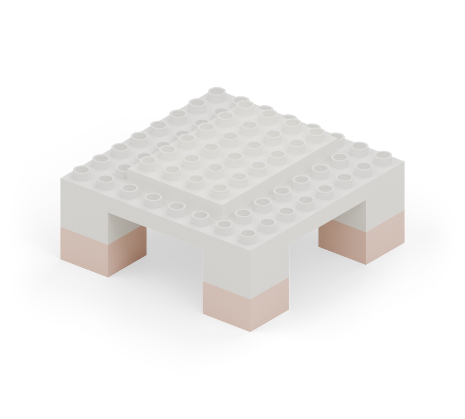 Step 4: Join the deck halves with a white 4 × 6 plate, centred left to right and one row in from both the front and back.
